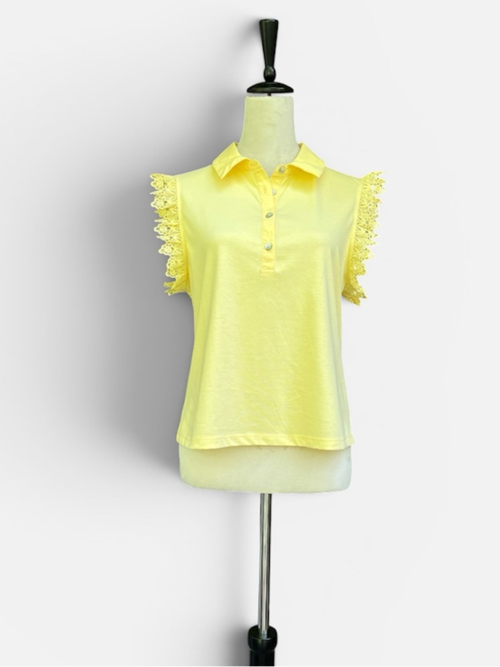 Marc NY Cap Ruffle Eyelet Sleeve Polo Top in Yellow Size Medium